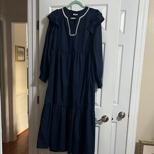 Jodifl Navy Blue Tiered Ruffle V Neck Maxi Dress Size Large